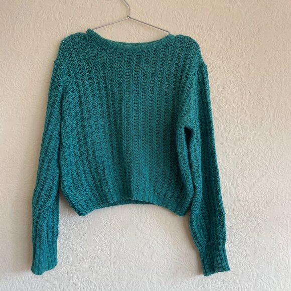 Vintage Liz Claiborne Cropped Puff Sleeve Open Knit Sweater - Picture 1 of 6